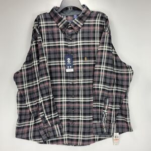 Izod Stratton Flannel Long Sleeve Button Front Shirt Mens 3XB Black Gray Red